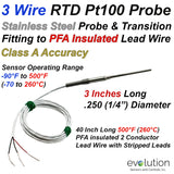 RTD Metal Transition to Lead Wire - 3" Long x 1/4" Diameter Probe
