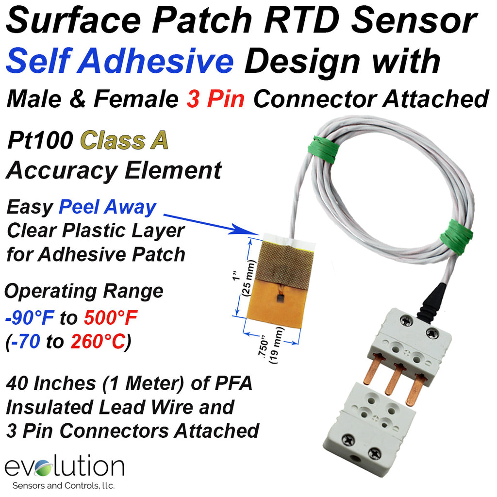 Surface Patch RTD Sensor with Male and Female 3 Pin Connectors