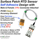 Surface Patch RTD Sensor with Male and Female 3 Pin Connectors