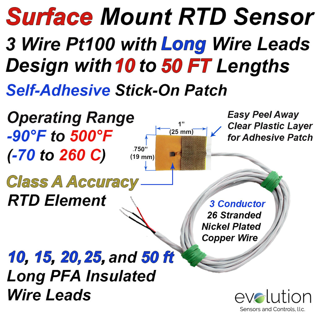 Potted Leads In Rtd Surface Mount Stick On RTD Sensor with Long Wire Leads | Evolution ...