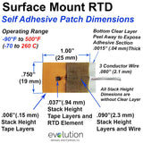 Pt1000 RTD Surface Temperature Sensor with Self Adhesive Tape Mounting Design and 6ft to 50ft of Lead Wire
