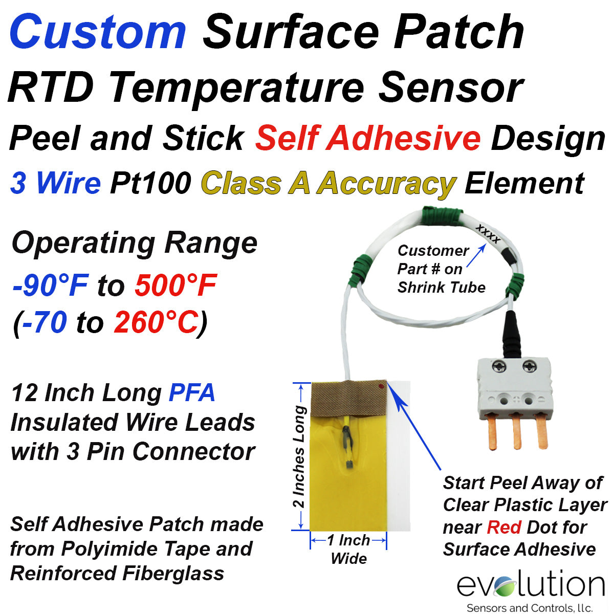 Variable Temperature Patch Custom Surface Patch RTD Temperature Sensor Peel and Stick Design ...