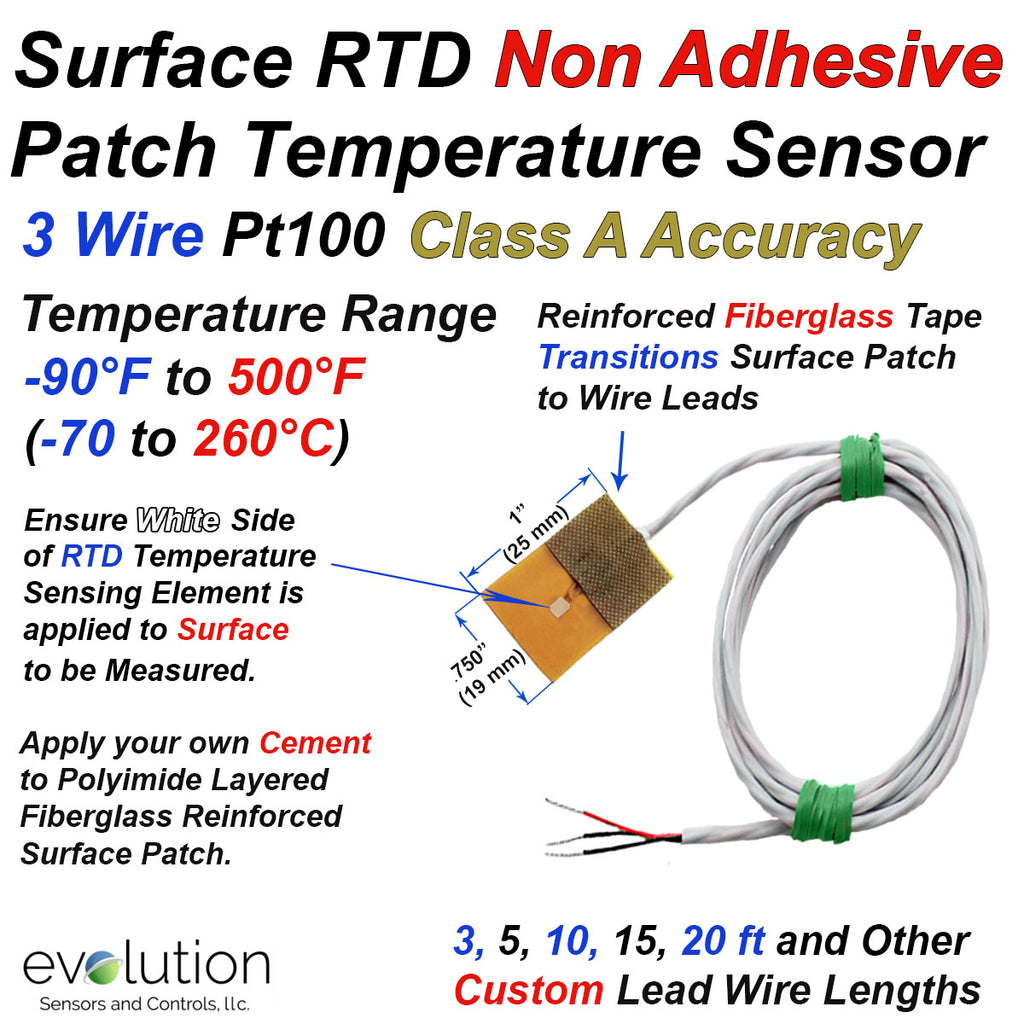 Variable Temperature Patch Surface RTD Temperature Sensor with Non Adhesive Patch and Lead Wire ...
