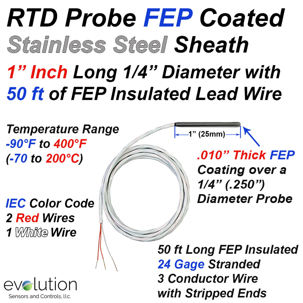 Rtd Size RTD Probe with FEP Coating 1 Inch Long 1/4