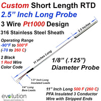 Custom Short Length RTD Probe 3 WIre Pt1000 Design