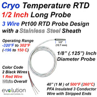 Cryogenic Temperature RTD Probe 1/2 Inch Length 1/8