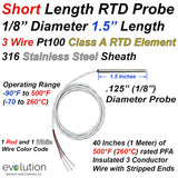 Short RTD Probe Design 1.5 Inches Long 1/8" Diameter with Lead Wire