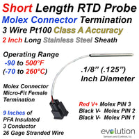 Short RTD Probe with Molex Connector