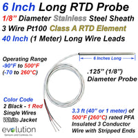 RTD Probe with Lead Wire 1/8 Diameter 6 Inches Long