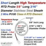 HIgh Temperature Short RTD Probe 5/16" Long with Fiberglass Wire Leads