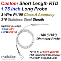 Custom RTD Probe | Short Length Design 1.75 Inches Long 3/16