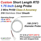 Custom RTD Probe | Short Length Design 1.75 Inches Long 3/16" Diameter