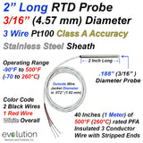 Short Length RTD Pt100 Probe -2 Inches Long 3/16" Diameter