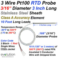 3 Wire Pt100 RTD Probe 3/16