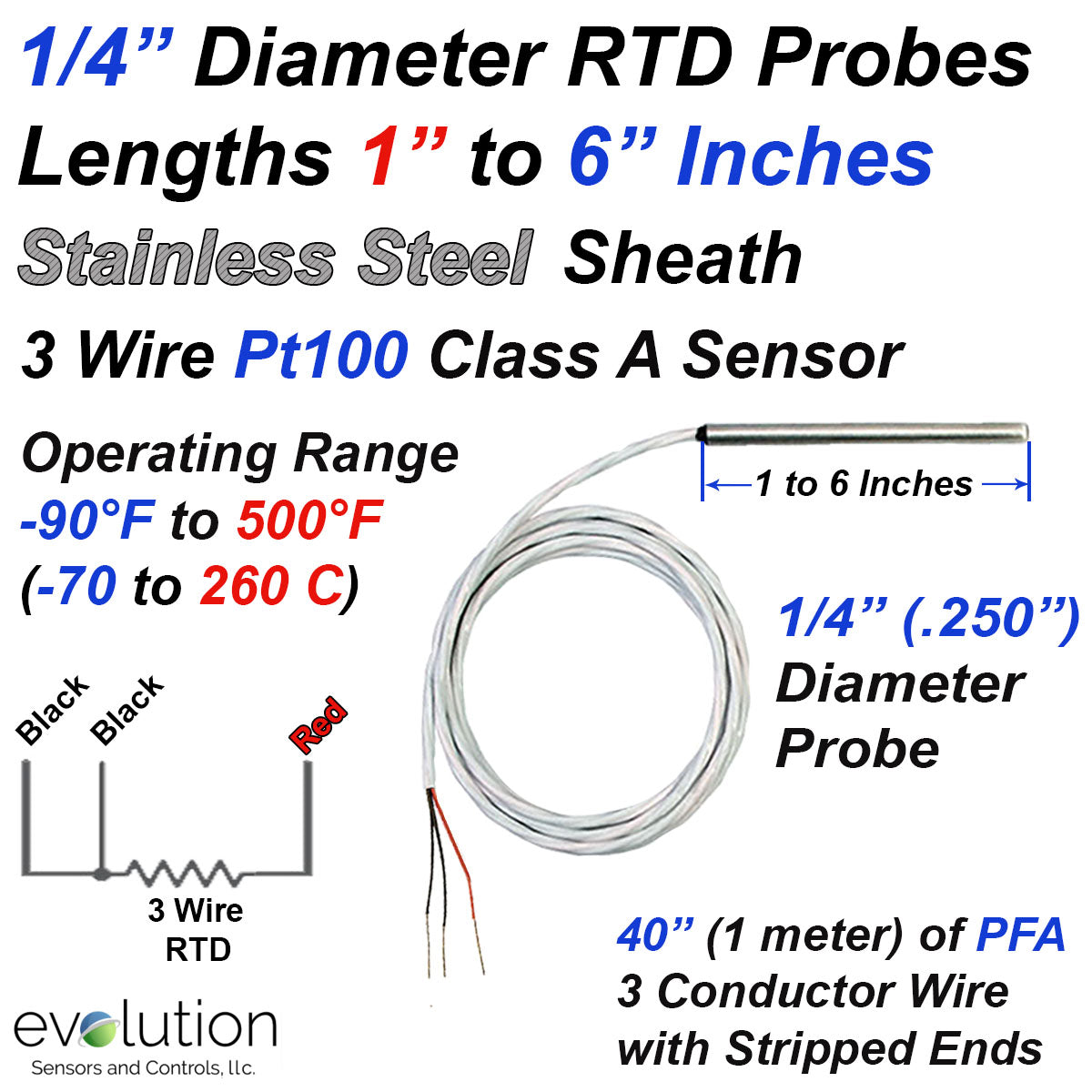 RTD Pt100 Ohm Temperature Sensor Probe, 50mm Length, 1/2 Inch NPT Thread With Lead Wire