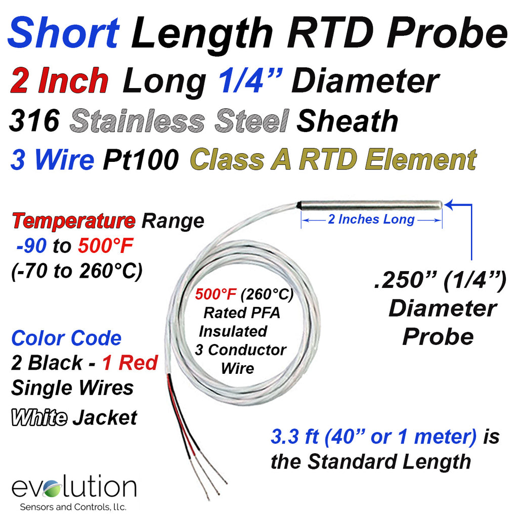 Rtd Size Short RTD Probe 3 Wire Pt100 2 Inch Length 1/4