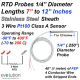 RTD Probes 1/4" Diameter with a 7 to 12 inch Long 