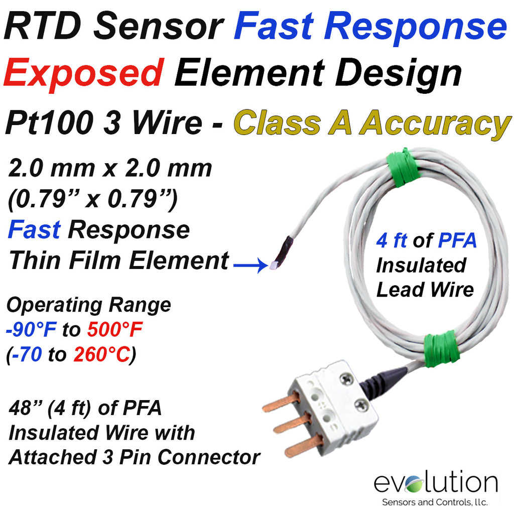 Exposed RTD Element Sensor Design with 48 Inch Long Leads and Connector ...