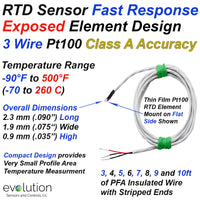RTD Sensor Fast Response Exposed Element 3 Wire Pt100 Class A Accuracy