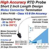 High Accuracy RTD Probe 2 Inches Long x 1/8" Diameter with 9 Inch