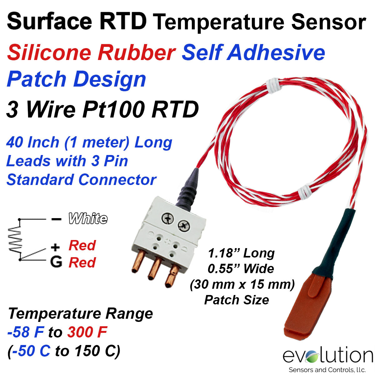 4 Wire Pt1000 RTD Surface Patch Temperature Sensor with 50 ft Leads