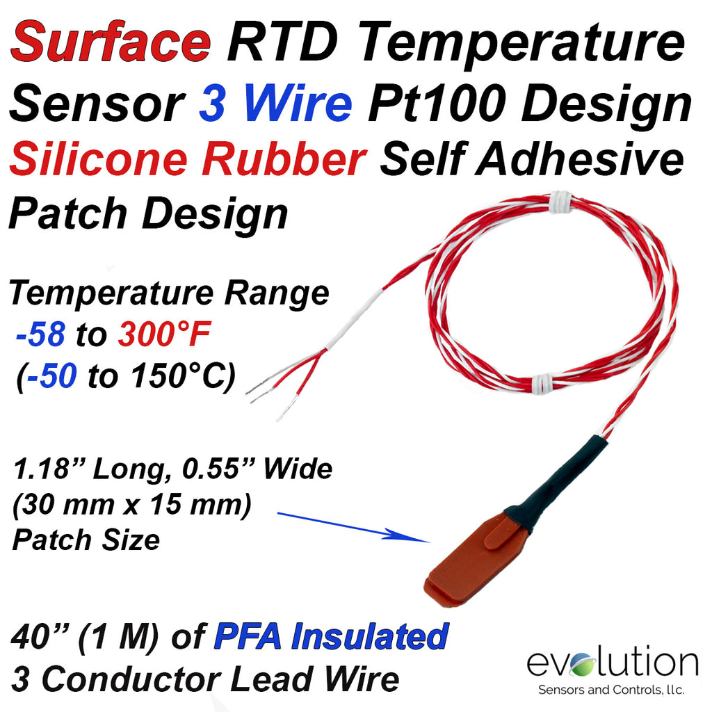 Surface RTD Sensor - Silicone Rubber Self Adhesive Patch 40 Inch Leads