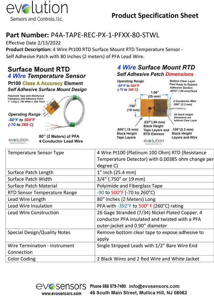 Surface Mount RTD 4 Wire Temperature Sensor | Evolution Sensors and ...