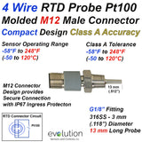 Compact RTD Probe M12 Connector G1/8" Fitting 1/2" Long Probe - 4 Wire Class A