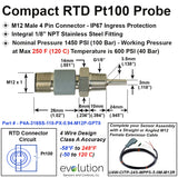 Compact RTD Probe M12 Connector G1/8" Fitting 1" Long Probe - 4 Wire Class A Specifications