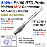 4 Wire Pt100 RTD Probe with M12 Molded Connector 12 Inches Long
