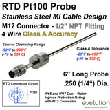 RTD Probe M12 Metal Connector with 1/2" NPT Fitting 4 Wire Design