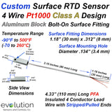 Bolt On RTD Surface Temperature Sensor with Aluminum Block Fitting