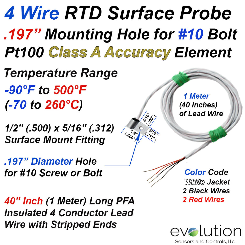 4 Wire Surface RTD Probe with .197” Mounting Hole for #10 Bolt