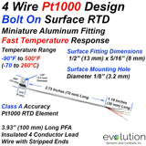 4 Wire Pt1000 Bolt On RTD Surface Temperature Sensor with Lead Wire