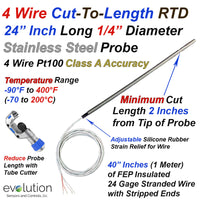 4 Wire Pt100 Cut to Length RTD Probe with 24 Inch Long 1/4
