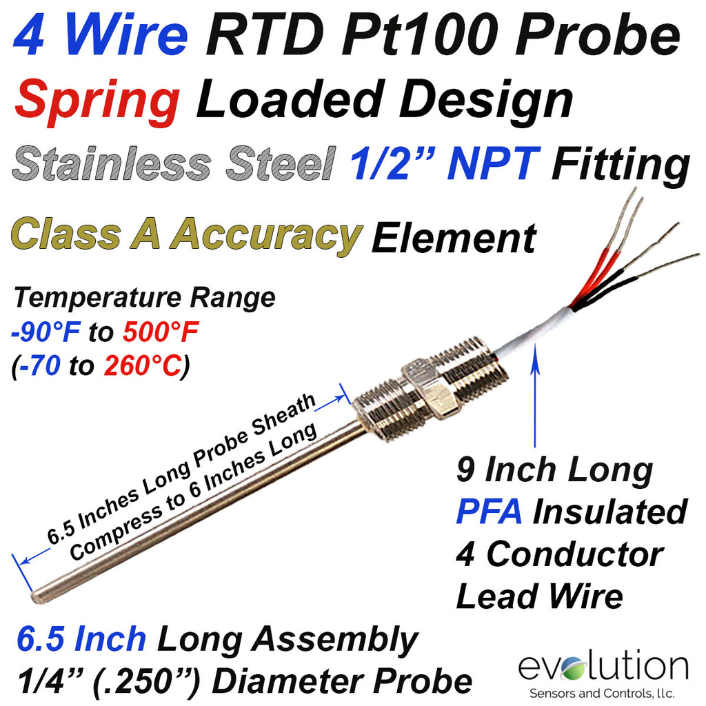 Spring Loaded Rtd 4 Wire Spring Loaded RTD 6.5