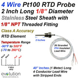 4 Wire Pt100 RTD Probe with 1/8 NPT Fitting 2 Inch Long 1/8" Diameter