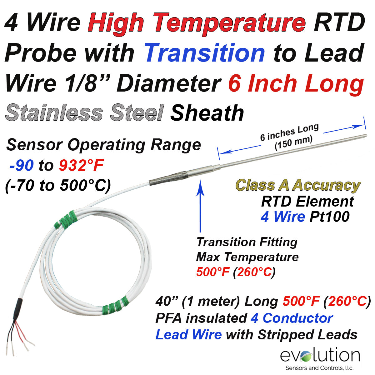 4 Wire Pt1000 RTD Surface Patch Temperature Sensor with 50 ft Leads