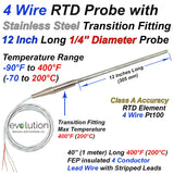 4 Wire RTD Probe 12 Inches Long with Transition to Wire Leads
