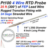 4 Wire RTD Probe with a Transition to 25 ft of Lead Wire