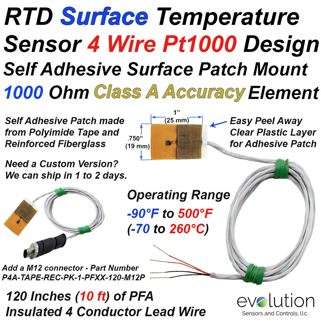 4 Wire Pt1000 RTD Stick On Temperature Sensor 1000 Ohm Design