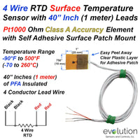 Pt1000 4 Wire RTD Surface Temperature Sensor with 1 Meter Long Leads