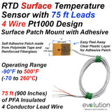 4 Wire Pt1000 RTD Surface Patch Temperature Sensor with 75 ft Leads