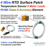 4 Wire Pt100 Surface Patch RTD Temperature Sensor with 5 Meter Leads