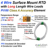 RTD Surface Patch Temperature Sensor 4 Wire Pt100 Class A Element with 10ft, 20ft, 30ft and Other Long Lengths of Lead Wire