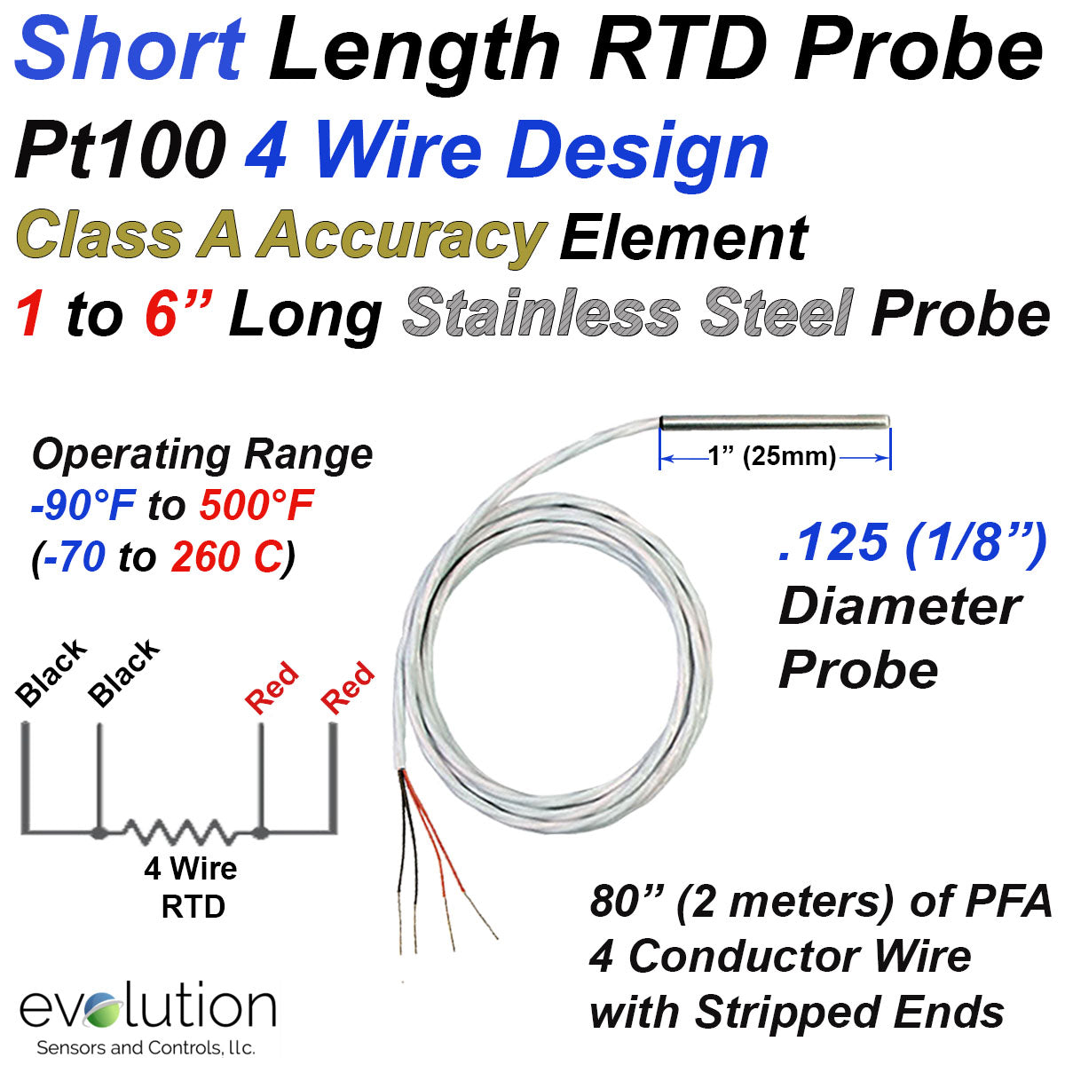 Short RTD Probe 1 Inch Long 1/8