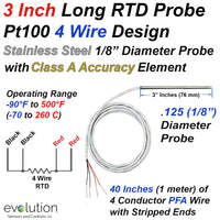 4 Wire Pt100 RTD Probe 3 Inches Long 1/8
