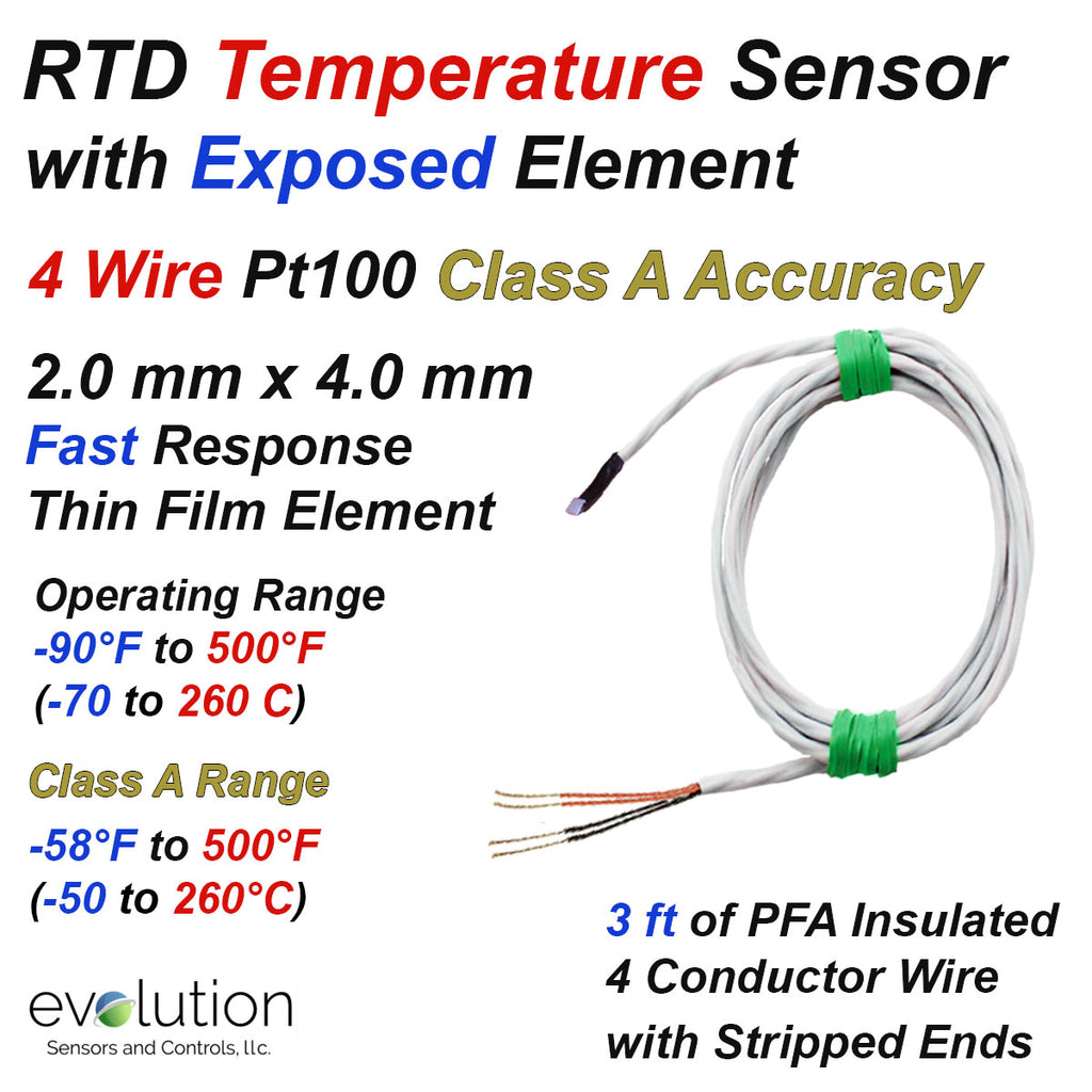 4 Wire RTD Temperature Sensor Fast Response 2mm x 4mm Exposed Element