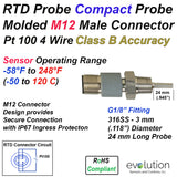 Compact 4 Wire RTD Probe M12 Connector G1/8" Fitting 1" Long Probe