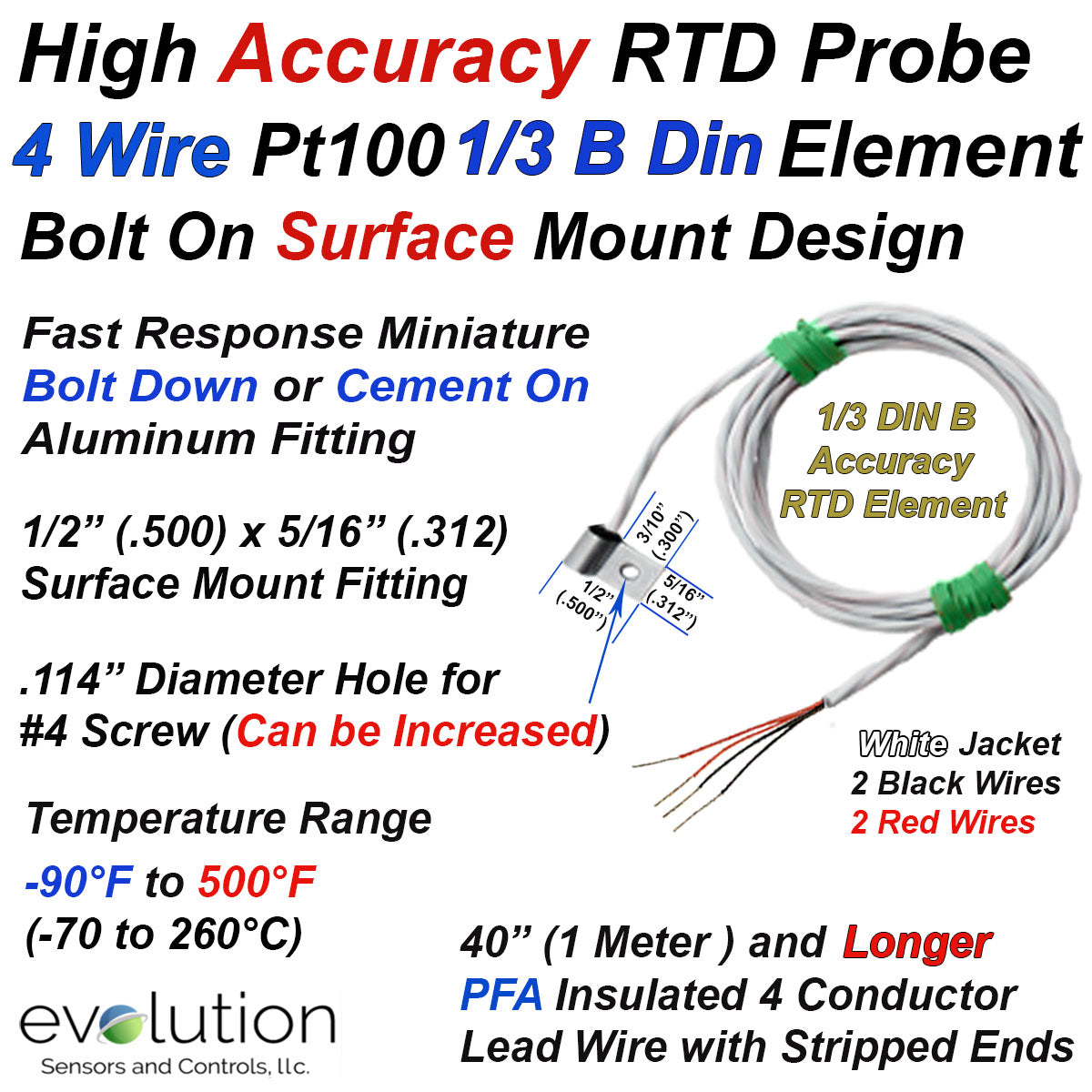 Rtd Size High Accuracy 4 Wire Surface RTD Probe with Miniature Fitting ...